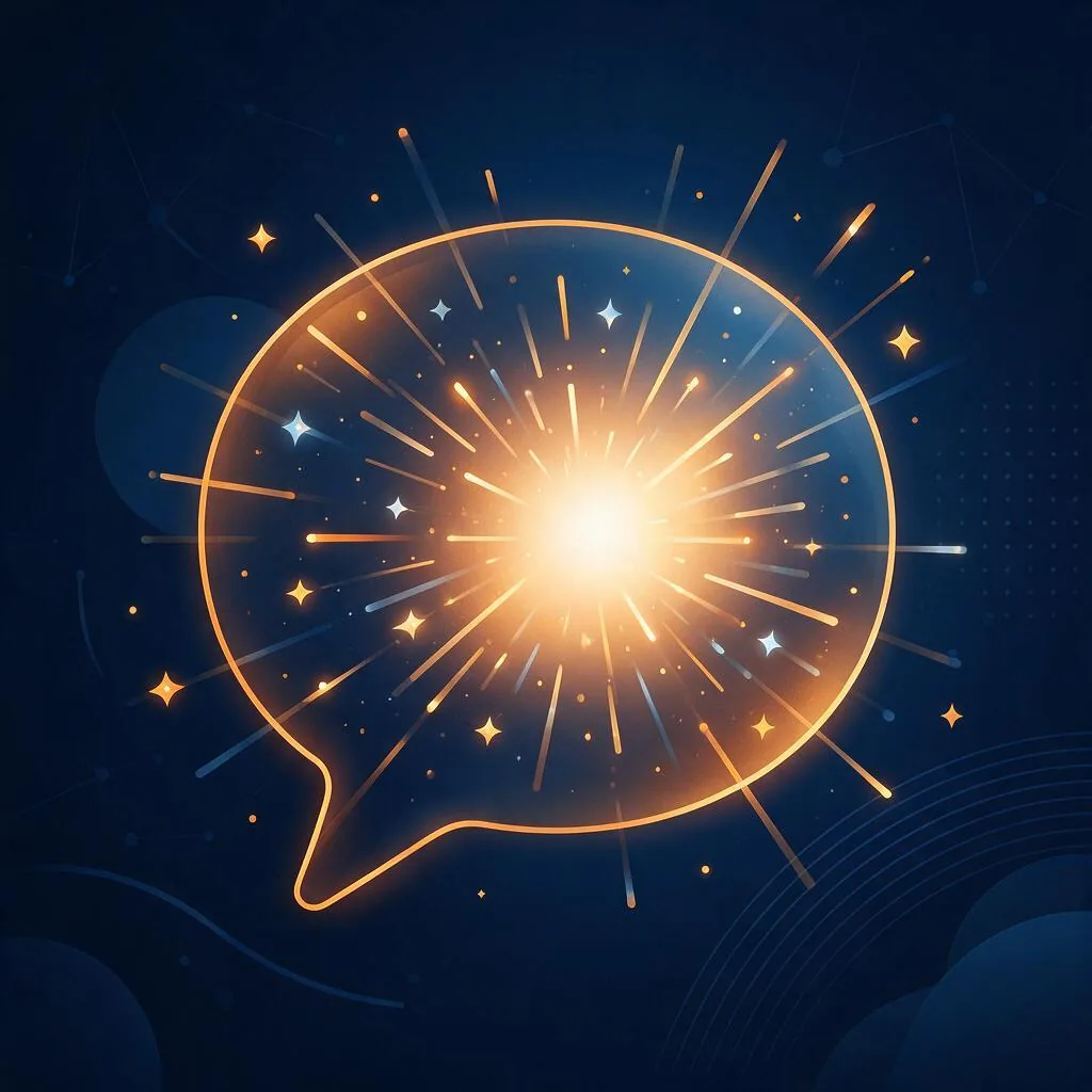对话框中升起 AI 星光,生成式搜索概念插画